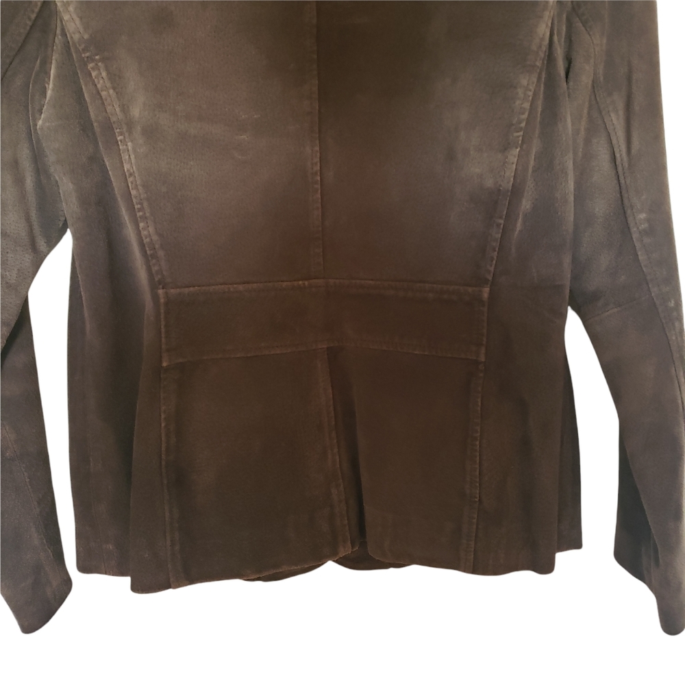 Style & Co Petite Brown Suede Leather Jacket Size S Pockets - Picture 7 of 9